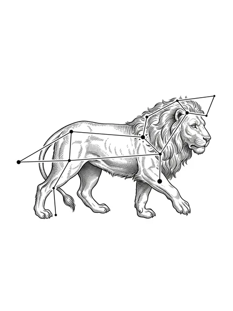 Black and grey illustrative leo and lion tattoo design