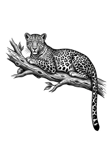 Black and grey illustrative leopard tattoo design