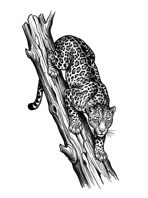 Black and grey illustrative leopard tattoo design
