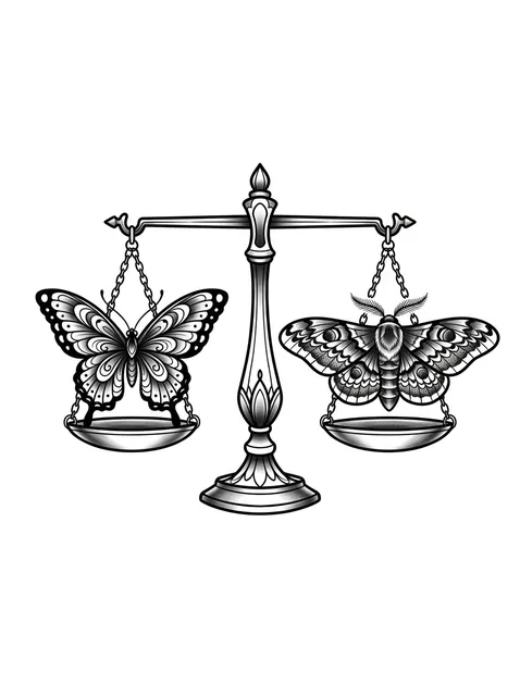 Black and grey illustrative libra and butterfly tattoo design
