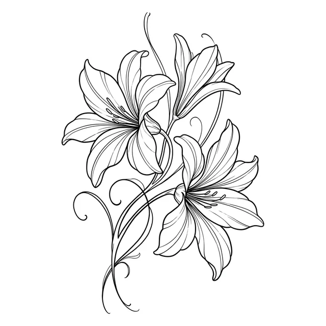 Black and grey illustrative lily and flower tattoo design