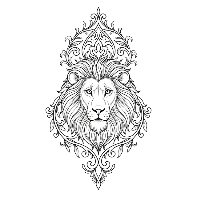 illustrative Lion tattoo design, black and grey