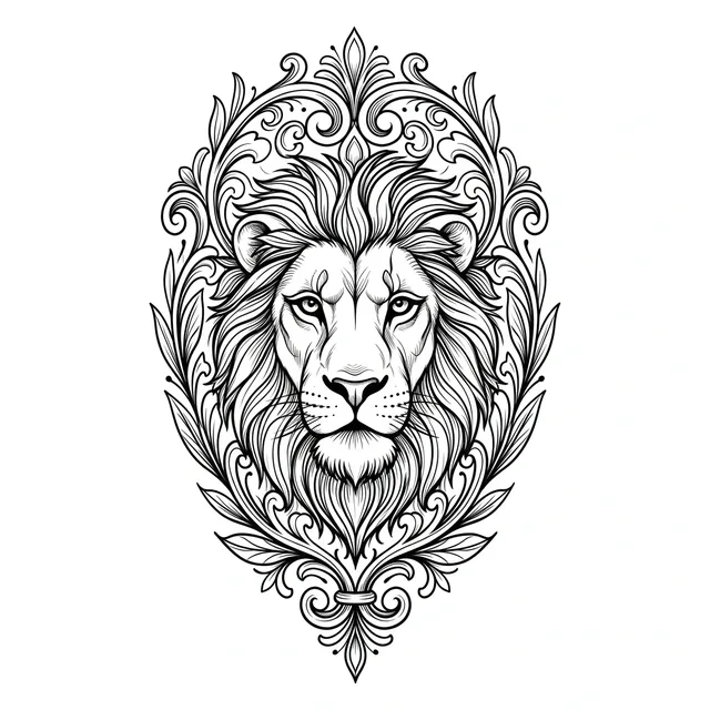 illustrative Lion tattoo design, black and grey
