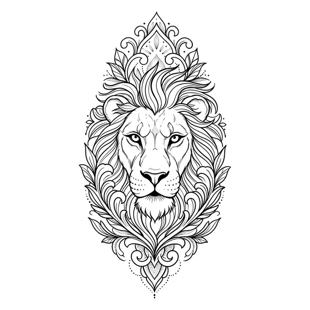 illustrative Lion tattoo design, black and grey