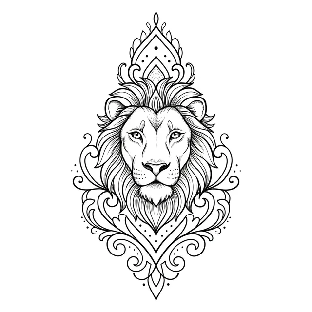 illustrative Lion tattoo design, black and grey