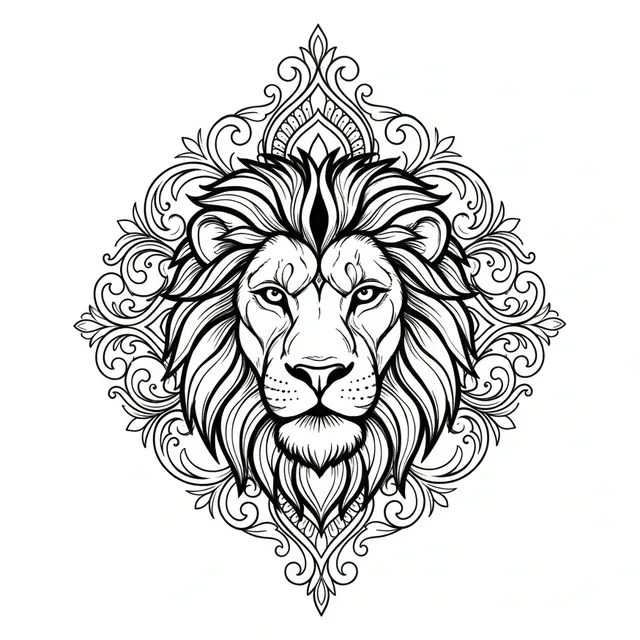 illustrative Lion tattoo design, black and grey