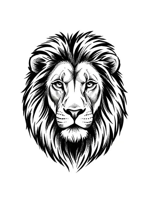Black and grey illustrative lion tattoo design: a lion's head