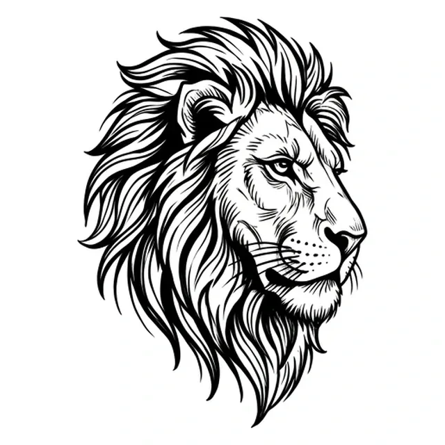 illustrative Lion tattoo design, black and grey