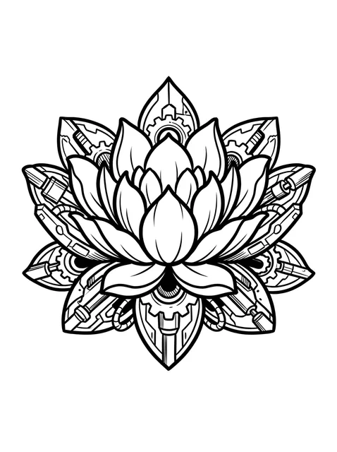 Black and white illustrative mandala and lotus tattoo design