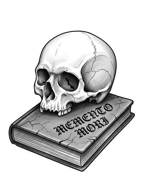 Black and grey illustrative memento mori and skull tattoo design