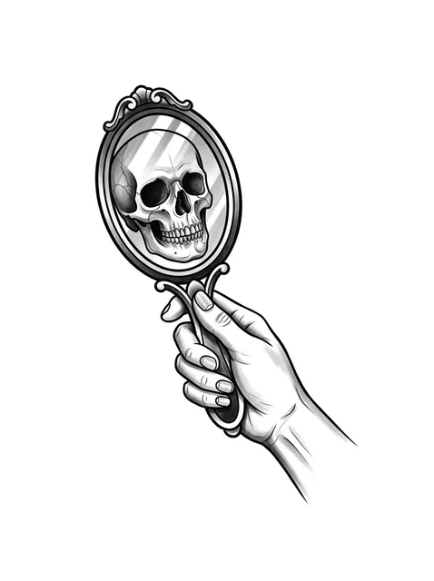 Black and grey illustrative memento mori and skull tattoo design
