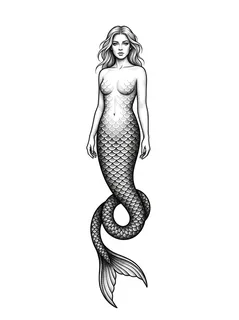 Black and grey illustrative mermaid tattoo design