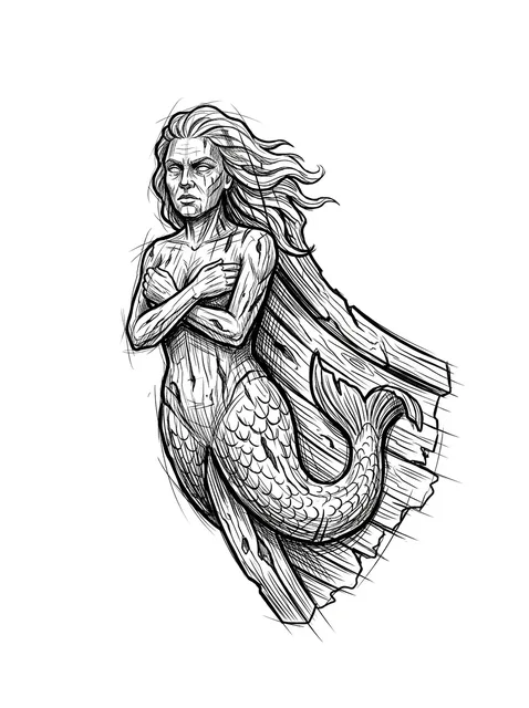 Black and grey illustrative mermaid tattoo design