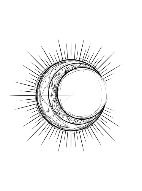 Black and grey illustrative moon and sun tattoo design