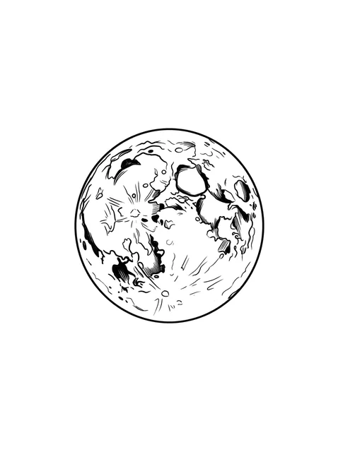 Black and white illustrative moon tattoo design: the full moon