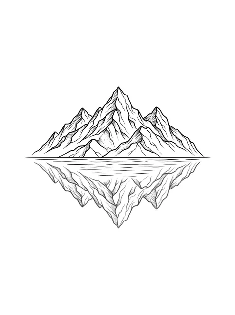 Black and grey illustrative mountain tattoo design