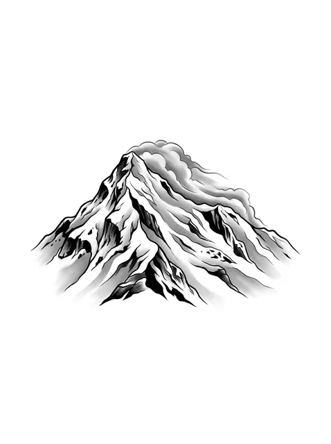 Black and grey illustrative mountain tattoo design
