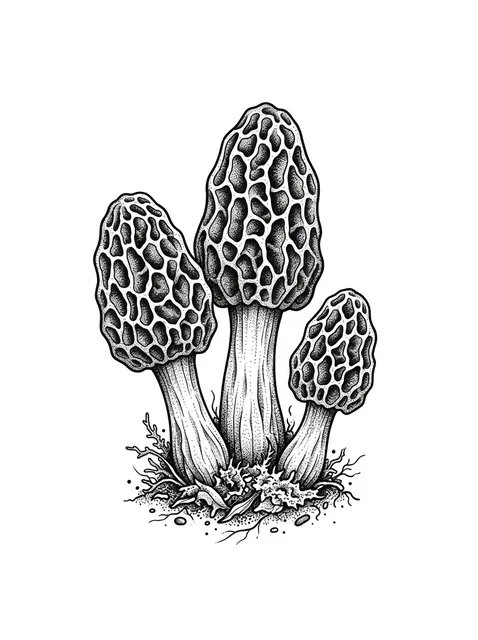 Black and grey illustrative mushroom tattoo design