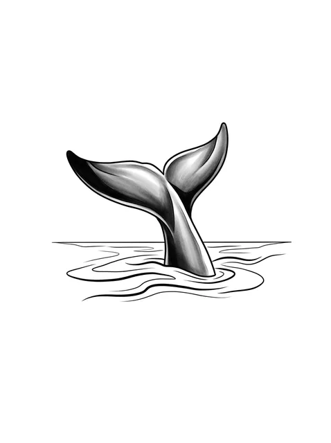 Black and grey illustrative ocean and whale tattoo design