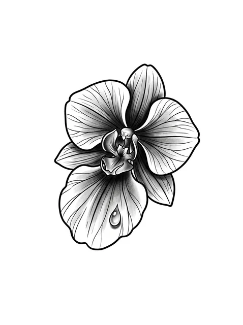 Black and grey illustrative orchid tattoo design