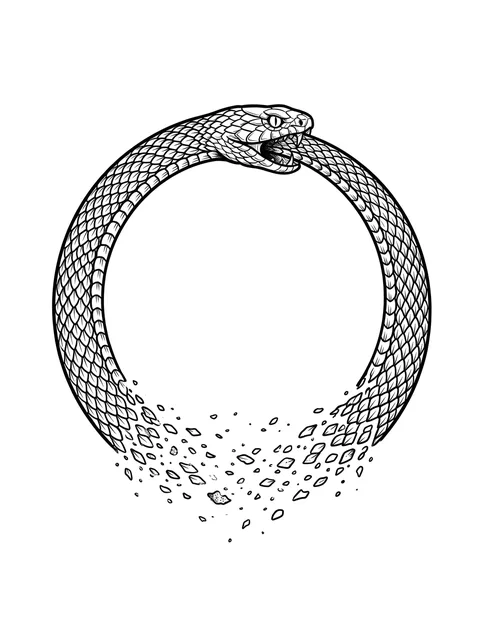 Black and white illustrative ouroboros and snake tattoo design