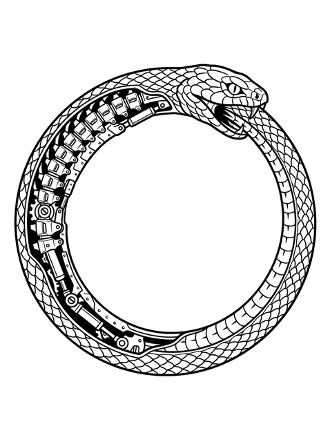 Black and grey illustrative ouroboros and snake tattoo design