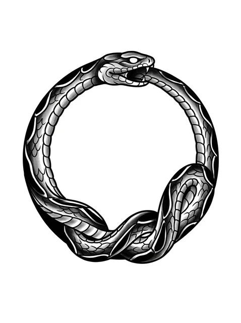 Tattoo-Vorlage mit einem Ouroboros, Stil: illustrativ, in Schwarz-Grau