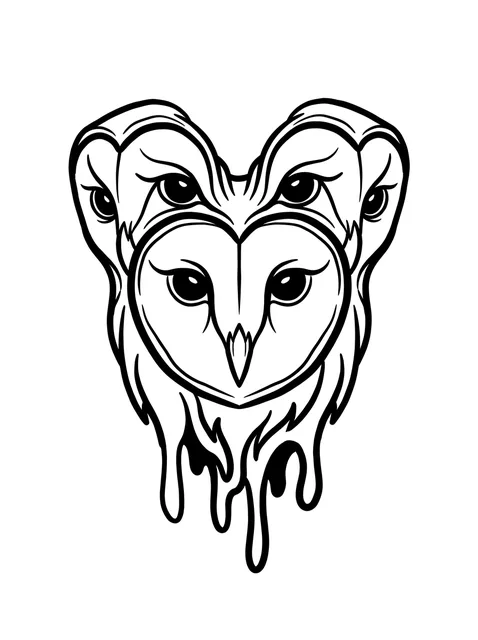 Black and grey illustrative owl and eye tattoo design