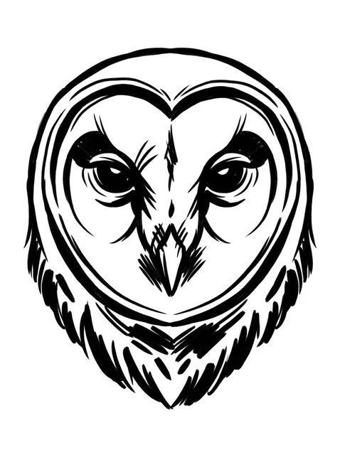 Black and white illustrative owl tattoo design: the head of an owl