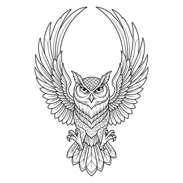 illustrative Owl tattoo design, black and grey