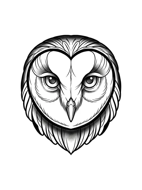 illustrative Owl tattoo design, black and grey