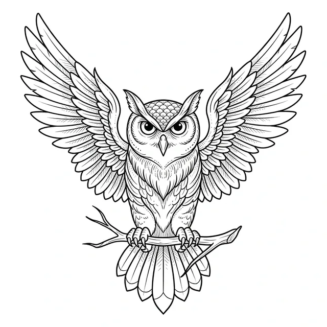 illustrative Owl tattoo design, black and grey