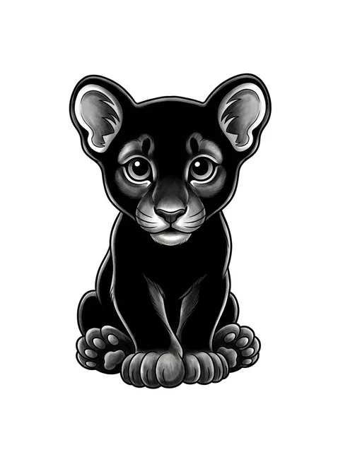 Black and grey illustrative cat and panther tattoo design