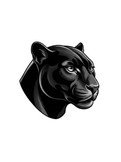 Black and grey illustrative panther tattoo design: the head of a black panther