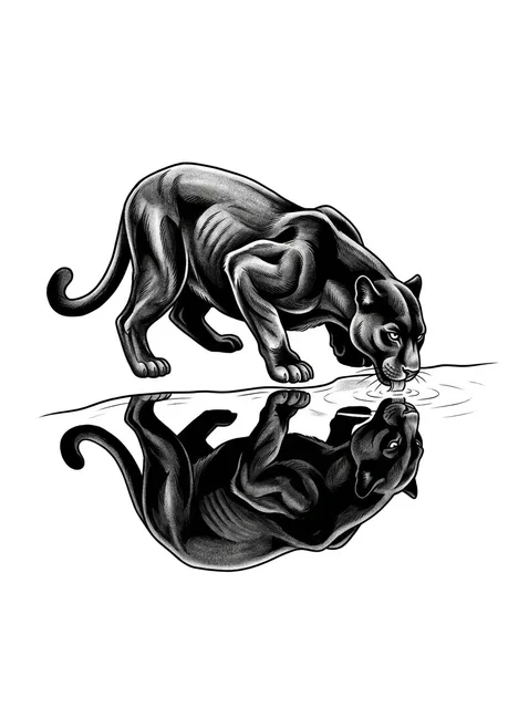 Black and grey illustrative panther tattoo design