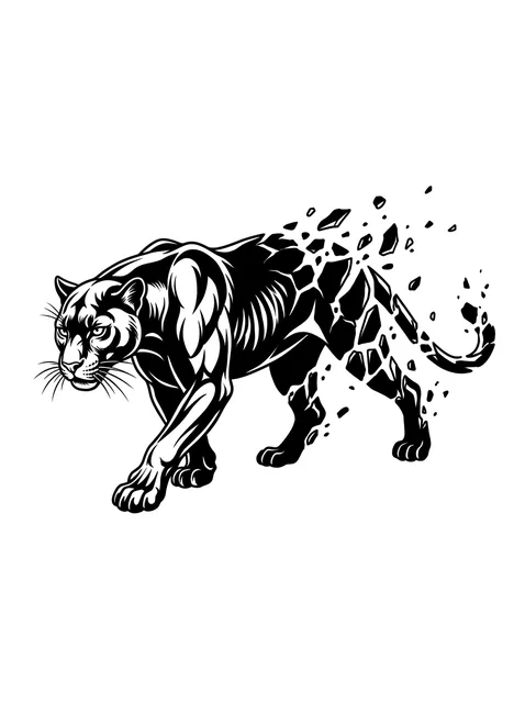 Black and white illustrative panther tattoo design
