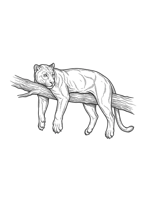 Black and white illustrative panther tattoo design: a panther resting on a tree branch