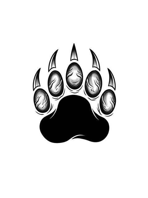 Black and grey illustrative paw and claw tattoo design