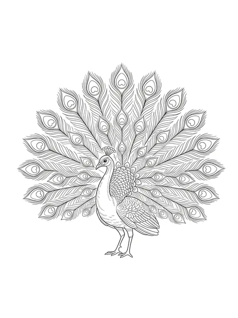 Black and grey illustrative peacock and feather tattoo design