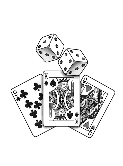 illustrative playing card tattoo design, black and grey