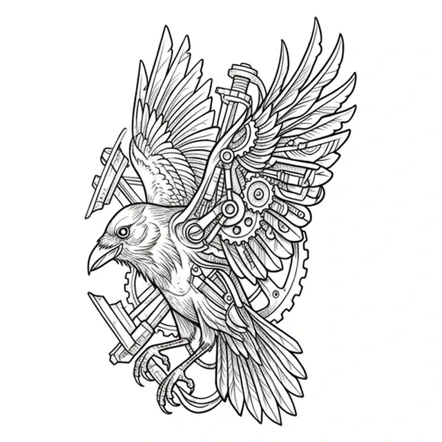 illustrative Raven tattoo design, black and grey