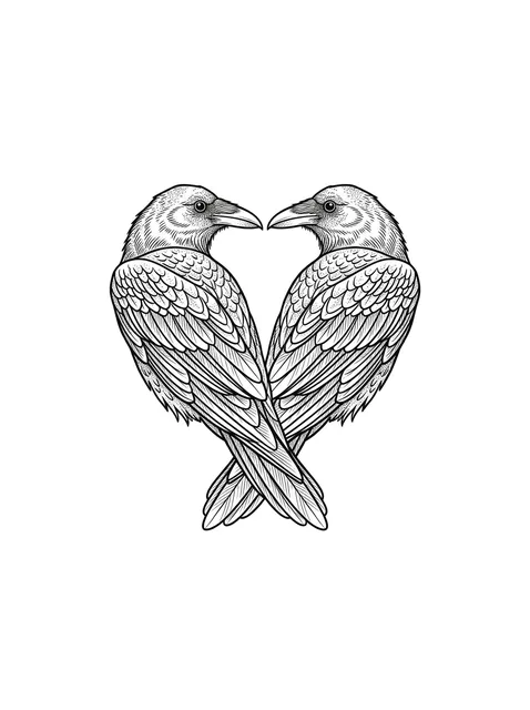 illustrative Raven tattoo design, black and grey