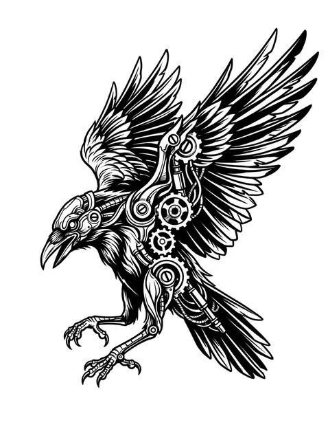 Black and white illustrative raven tattoo design