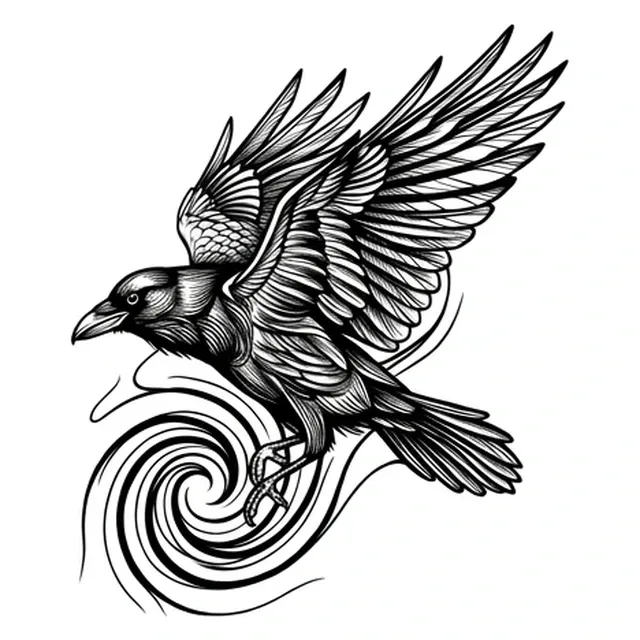 illustrative Raven tattoo design, black and grey