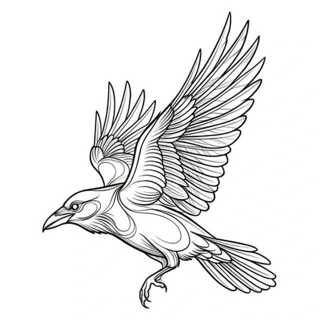 illustrative Raven tattoo design, black and grey