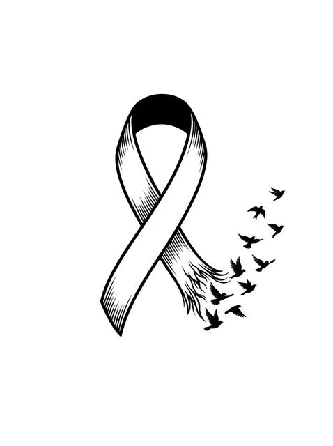 Black and grey illustrative ribbon and bird tattoo design