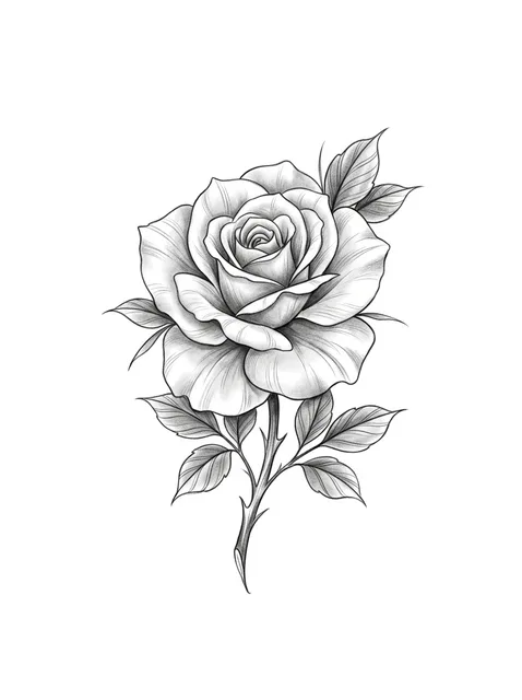 illustrative Rose tattoo design, black and grey