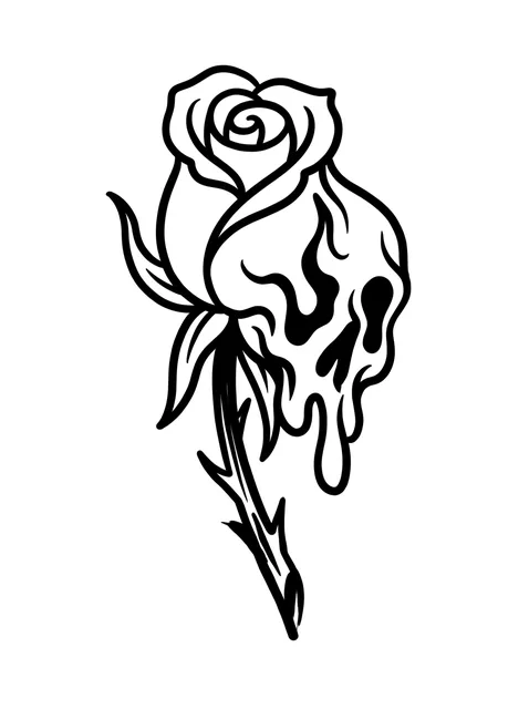 illustrative Rose tattoo design, black and grey