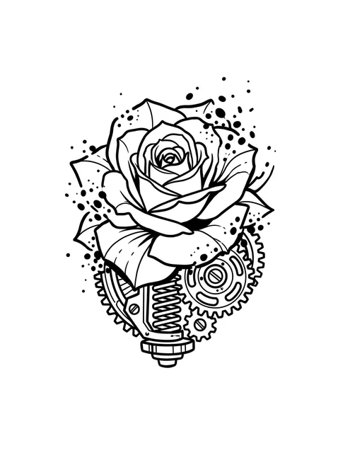 illustrative Rose tattoo design, black and grey