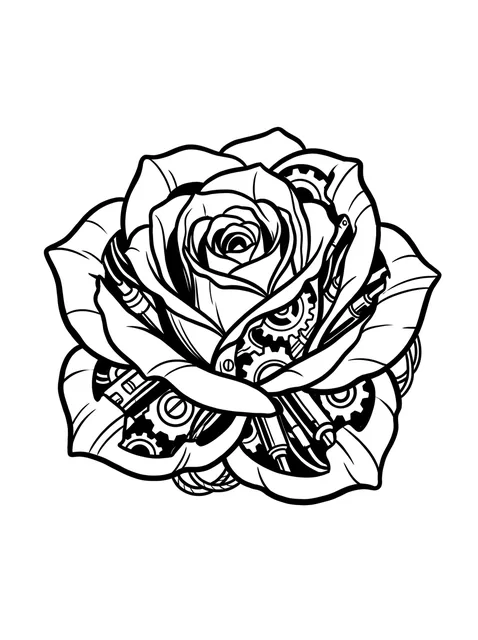 illustrative Rose tattoo design, black and grey